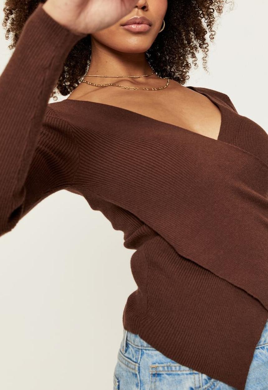 Supré  - Honor wrap knit top - choc top