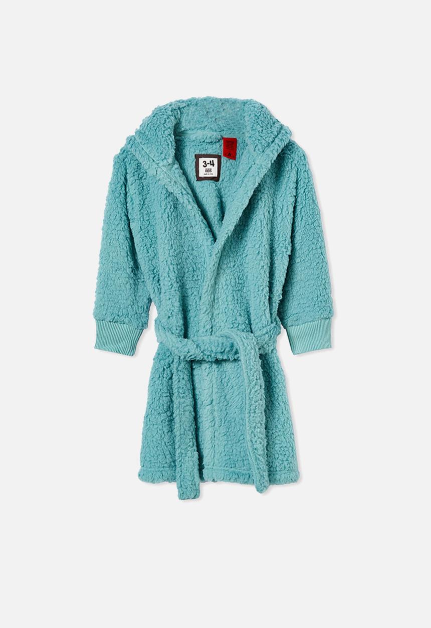 Cotton On - Boys hooded long sleeve sherpa gown - rusty aqua