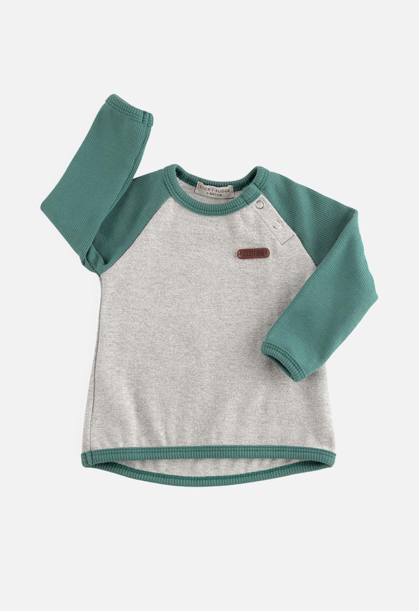 Sticky Fudge - Long sleeve top - grey & jade