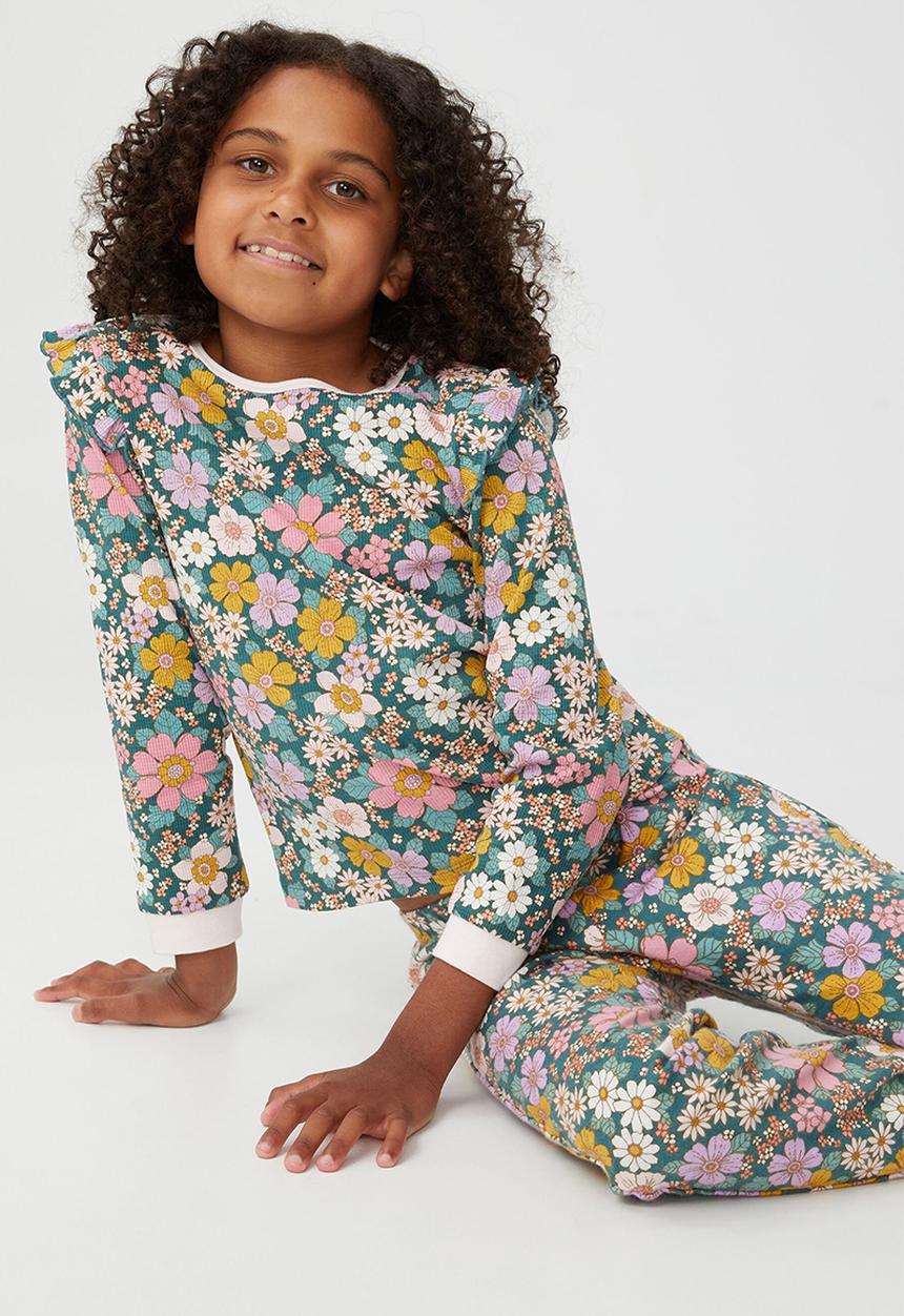 Cotton On - Edith long sleeve flutter pyjama set - turtle green