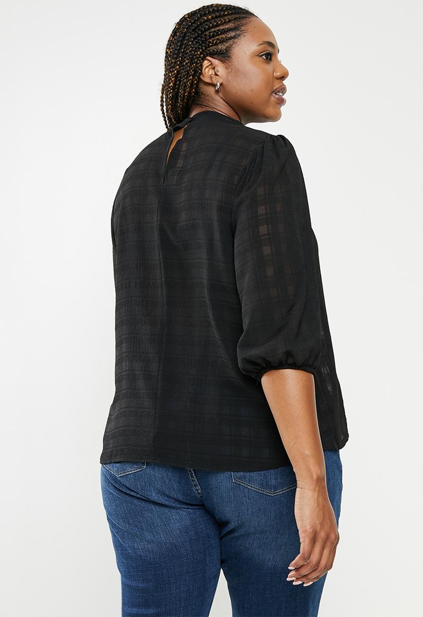 Me&B - Plus neck tie blouse - black