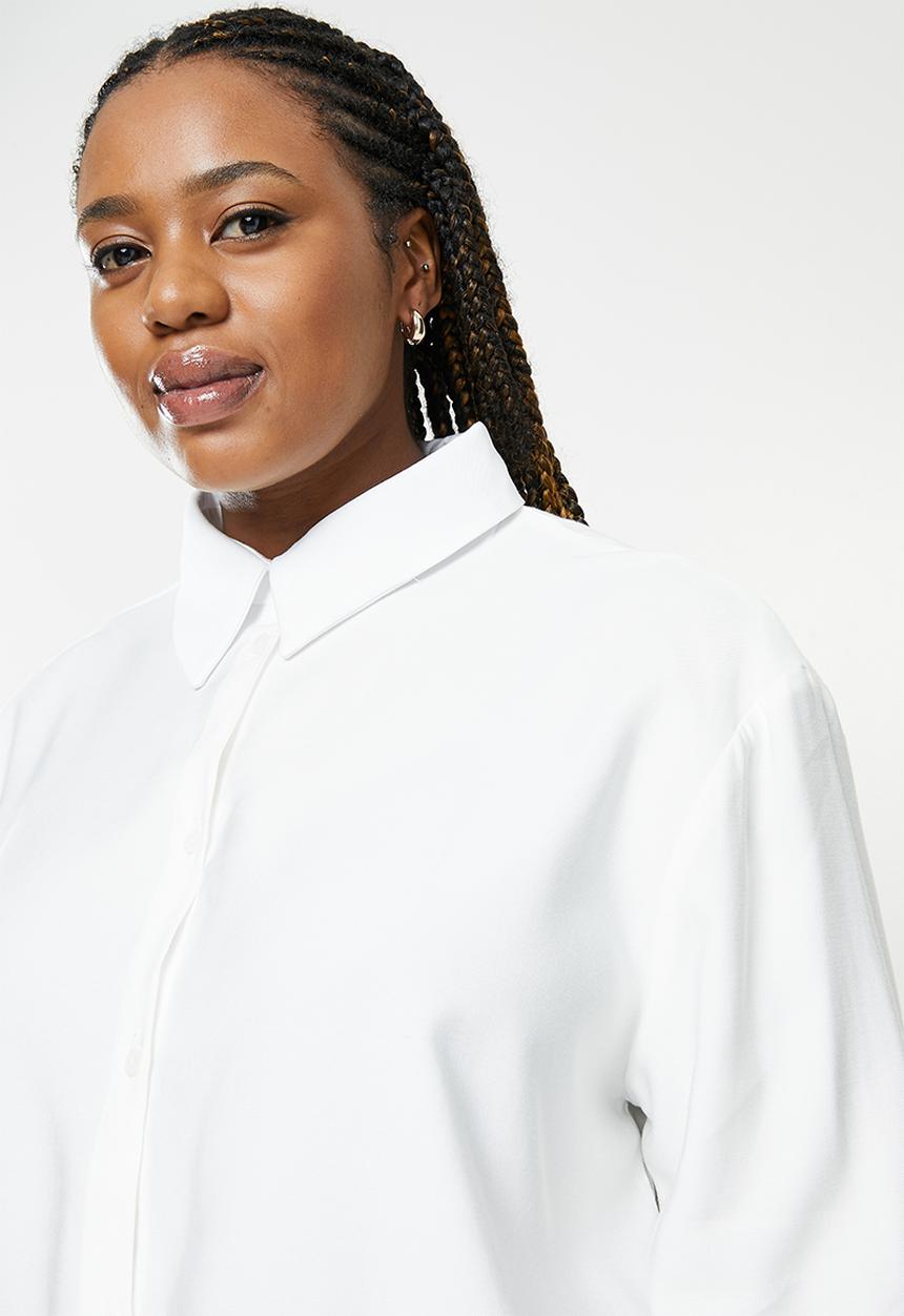 Me&B - Plus high collar shirt - white