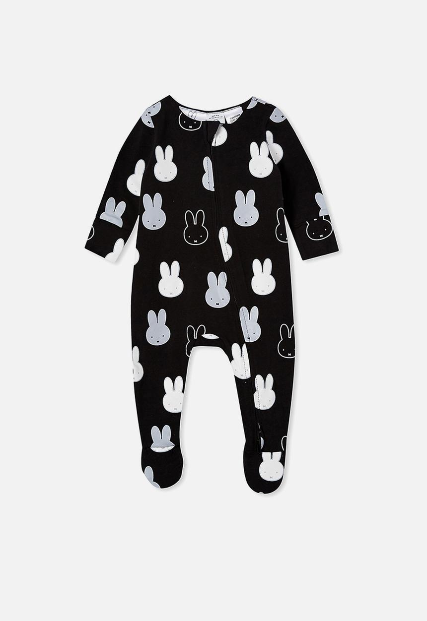 Cotton On - The long sleeve zip romper lcn - lcn mif black/mono miffy