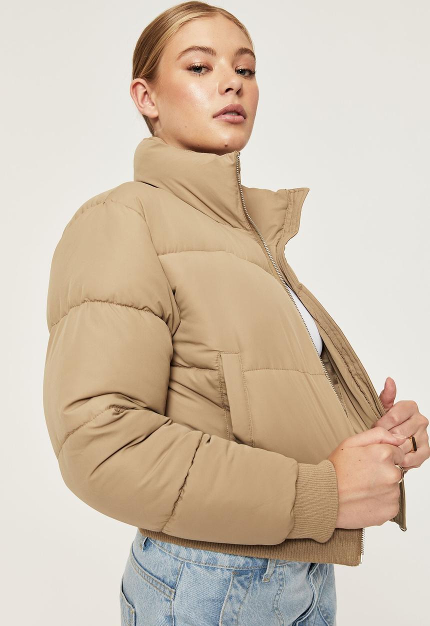 Supré  - Cody cropped puffer jacket - pale khaki