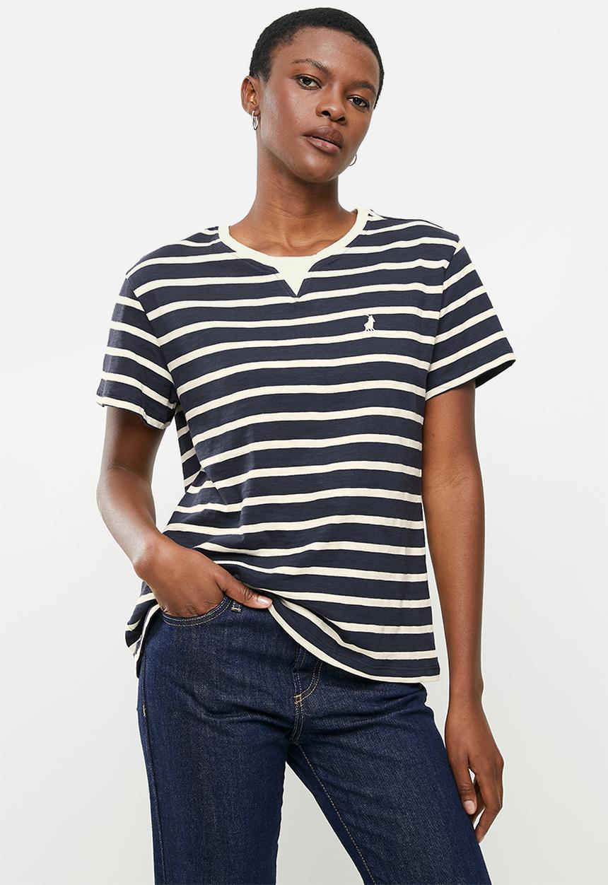 POLO - Wmn short sleeve stripe tee - navy & white