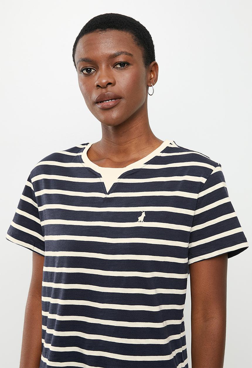 POLO - Wmn short sleeve stripe tee - navy & white