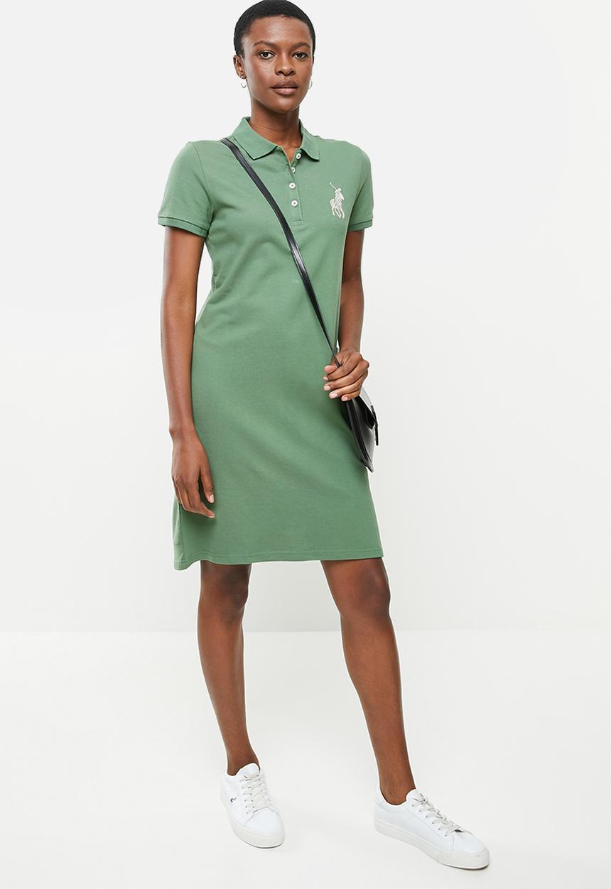 POLO - Wmn short sleeve big pony golfer dress - green