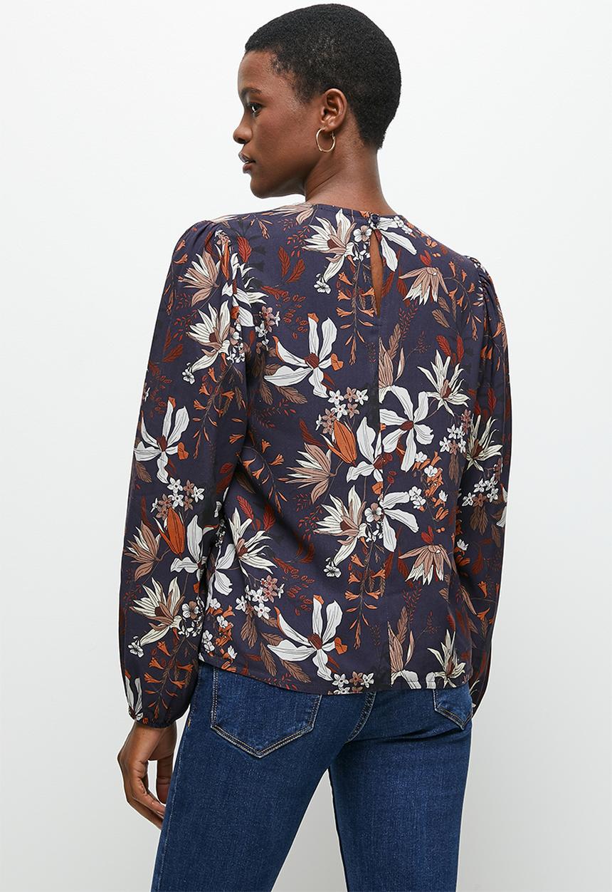 edit - Bellow sleeve shell - navy bloom