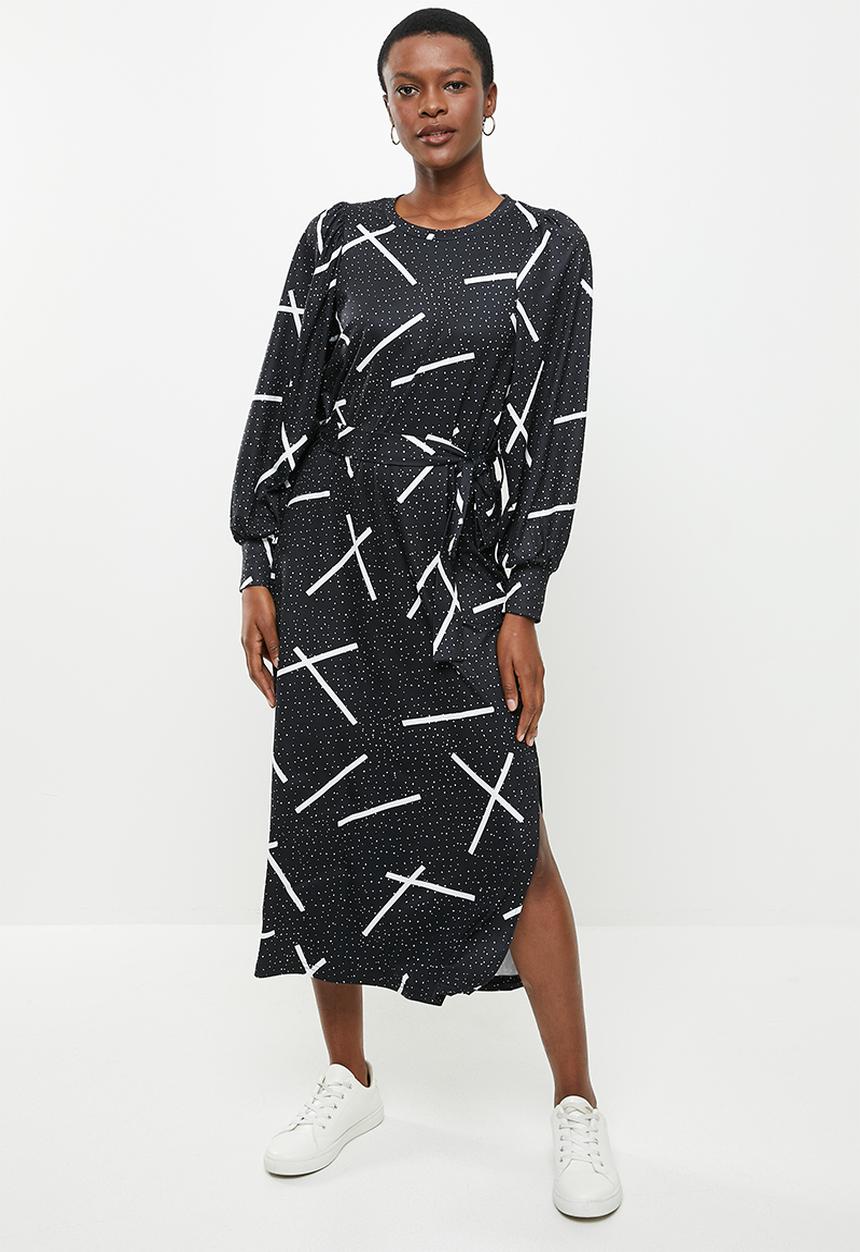 Me&B - Digital printed brushed knit dress - black & white