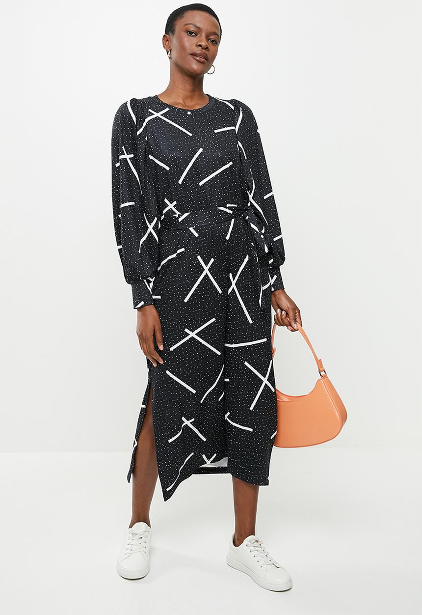 Me&B - Digital printed brushed knit dress - black & white