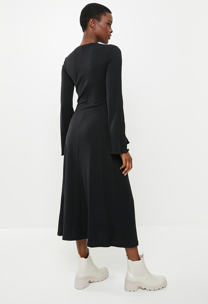 Me&B - Ribbed long sleeve maxi dress - black