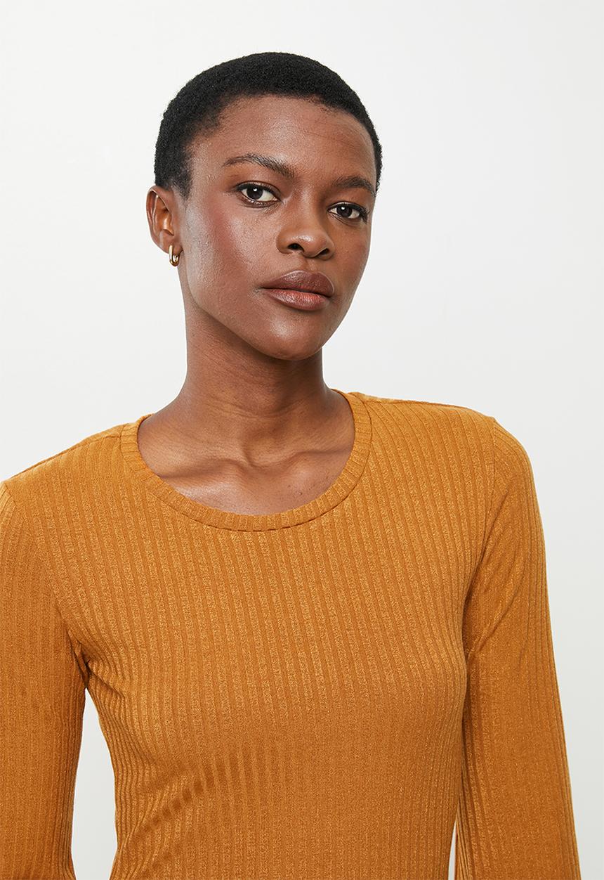 Me&B - Ribbed long sleeve maxi dress - tan