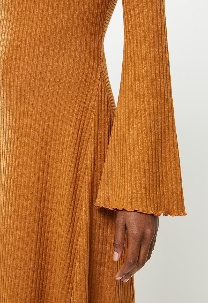 Me&B - Ribbed long sleeve maxi dress - tan