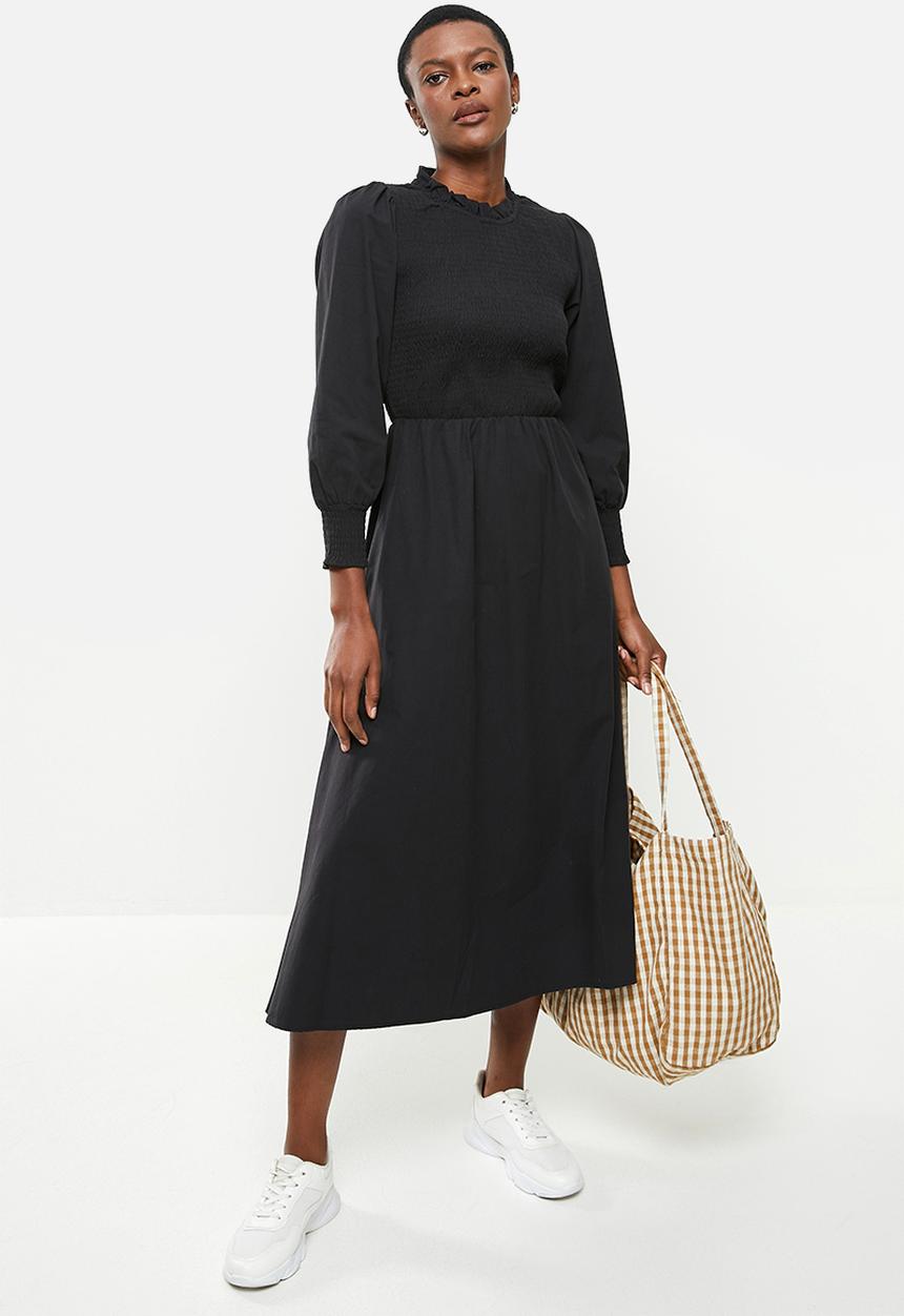 Me&B - Fully shirring bodice maxi cotton dress - black