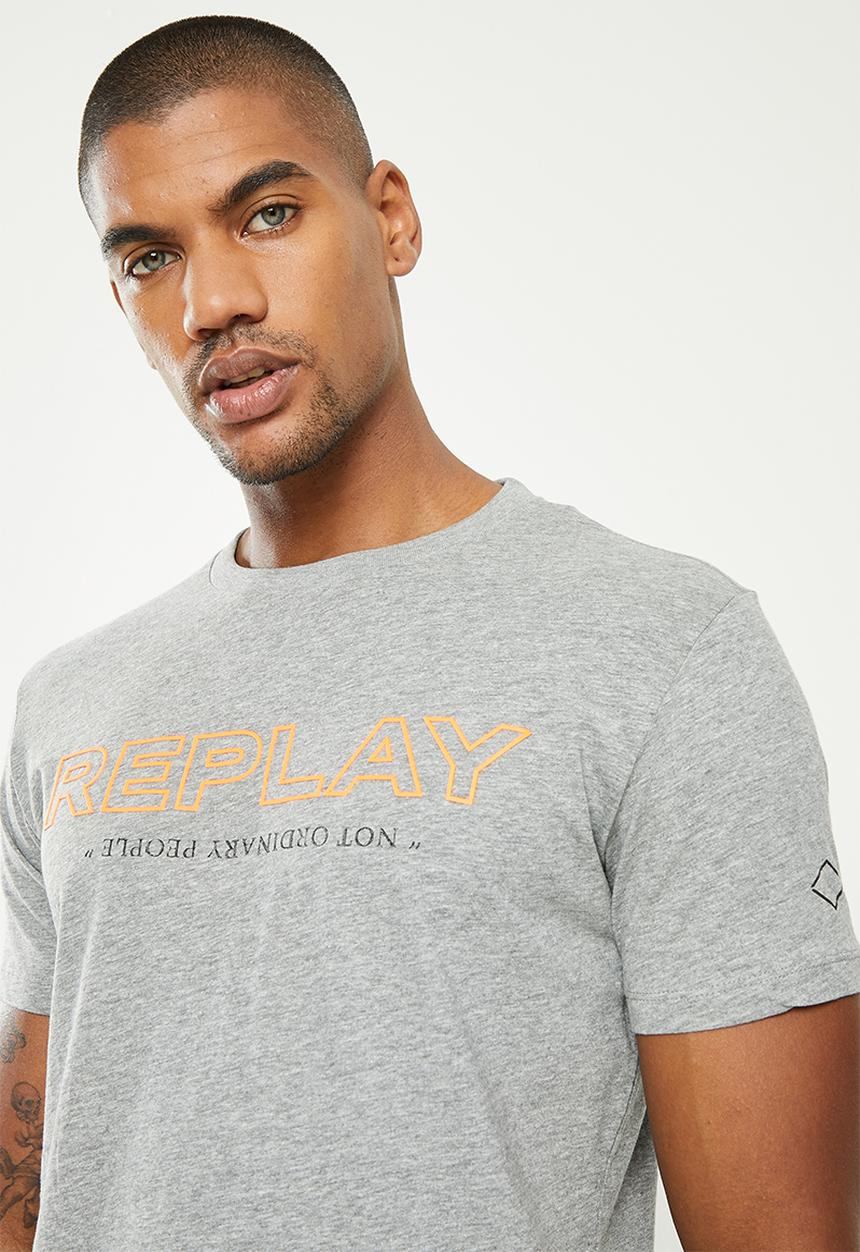 Replay - Replay logo tee - grey melange