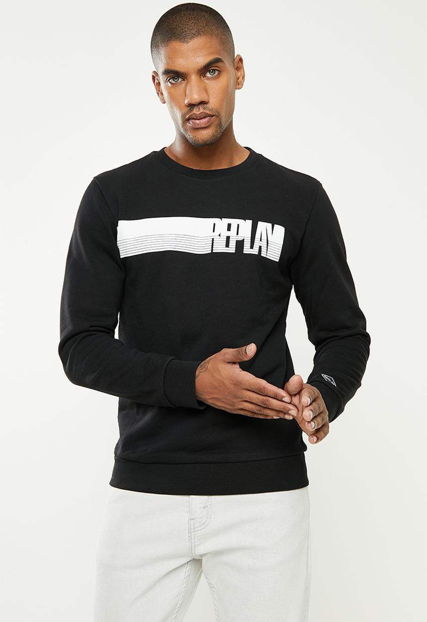 Replay - Replay side printed logo sweat crew - black