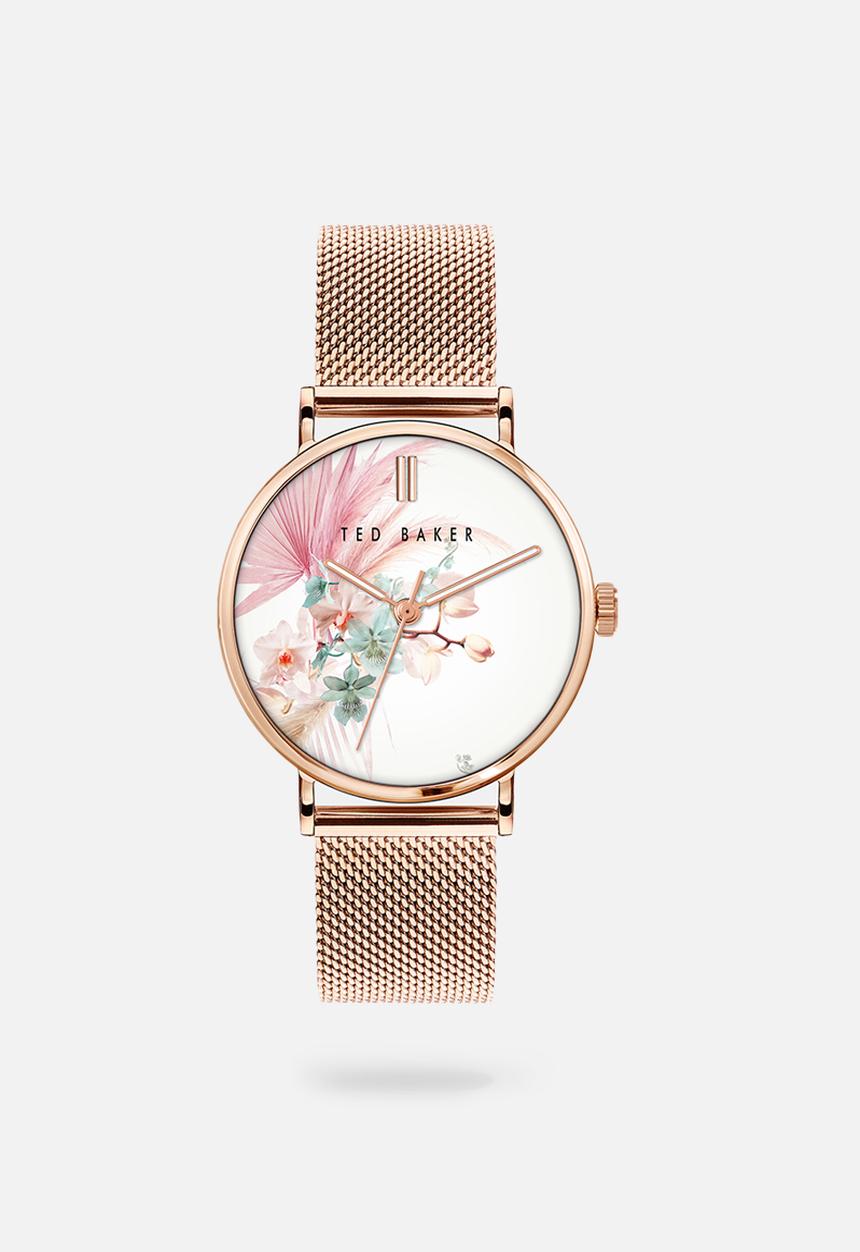 Ted Baker - Mesh band printed dial selsh anse - gold case