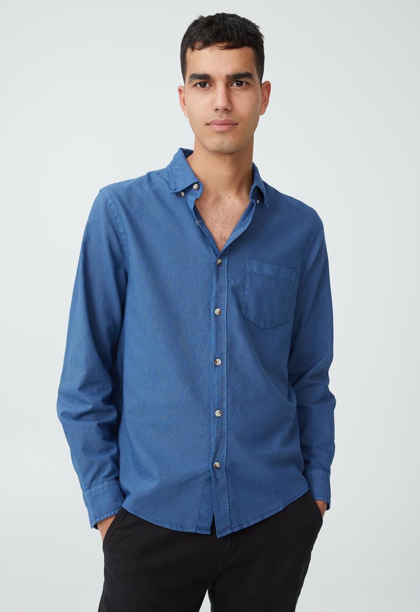 Cotton On - Mayfair long sleeve shirt-vintage aegean blue