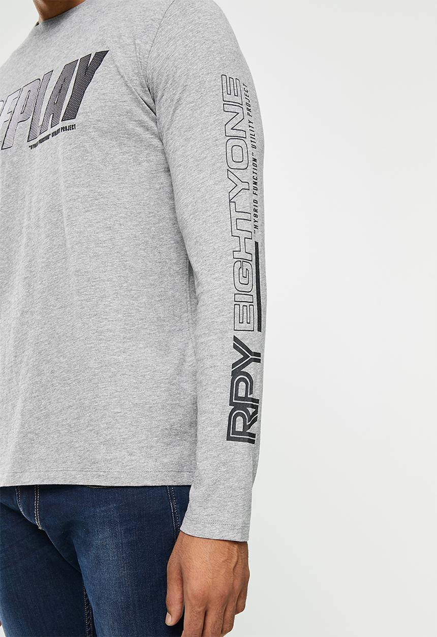 Replay - Replay long sleeve logo printed tee - grey