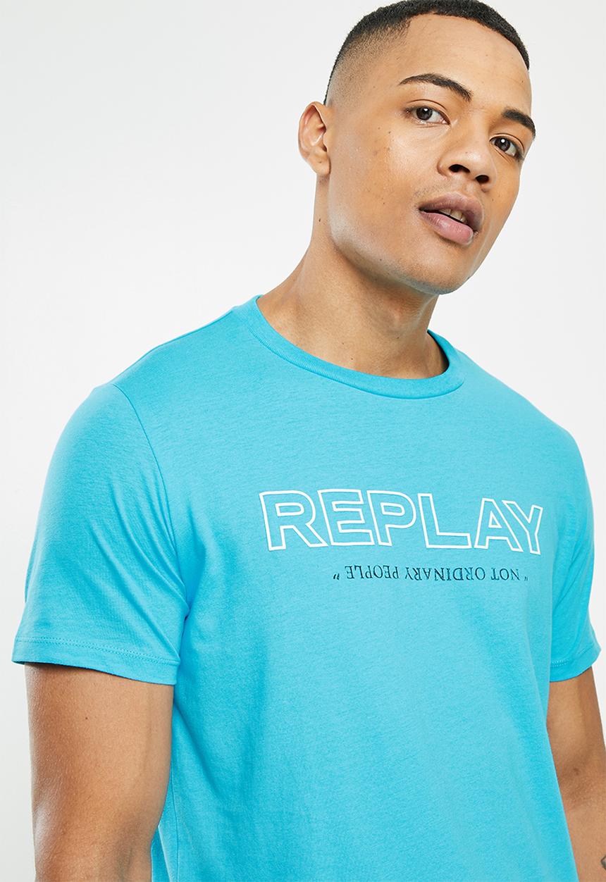 Replay - Replay logo tee - light blue
