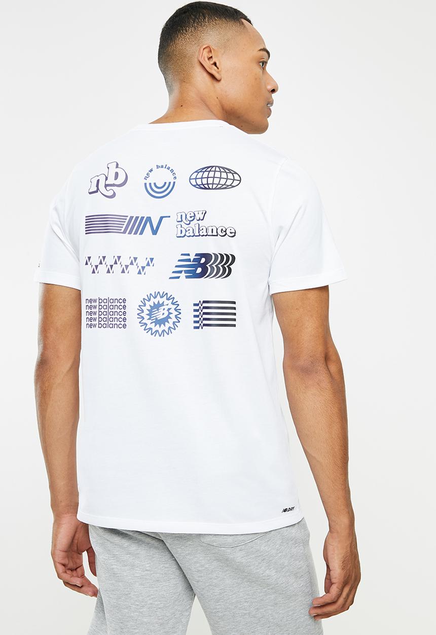 New Balance  - Tenacity heather tech short sleeve print - white & blue 