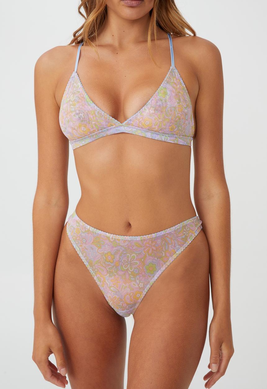 Cotton On - Y2k mesh triangle bralette - layered psychedelic floral