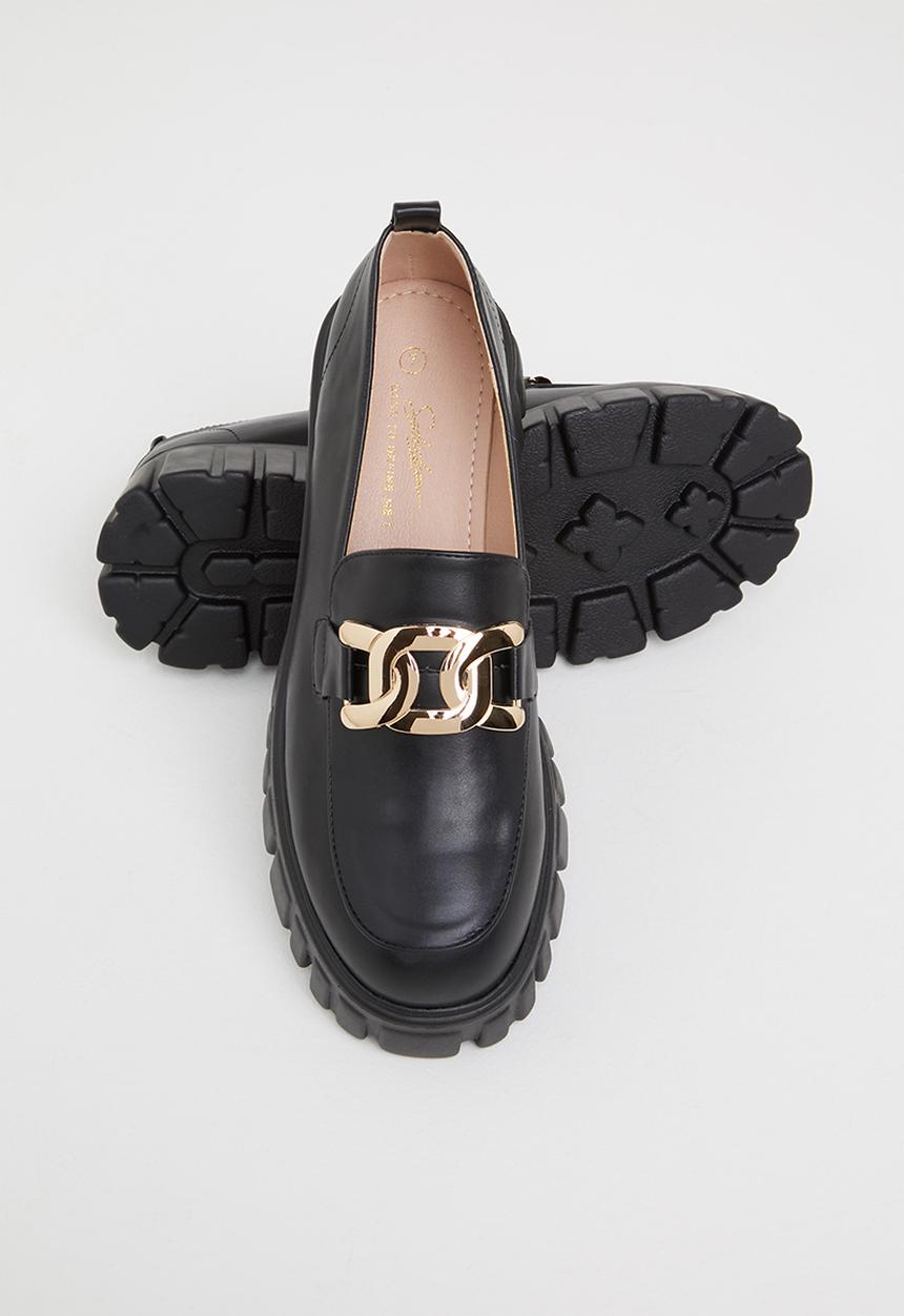 Seduction - Chunky chain trim loafer - black