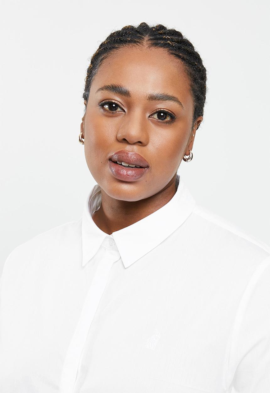 POLO - Plus wmn basic shirt long sleeve concealed front shirt - white