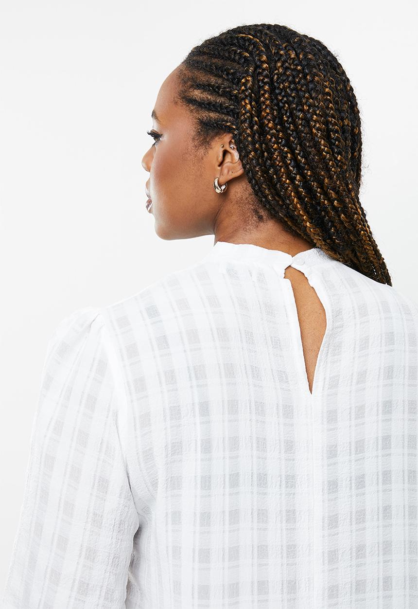 Me&B - Plus neck tie blouse - white