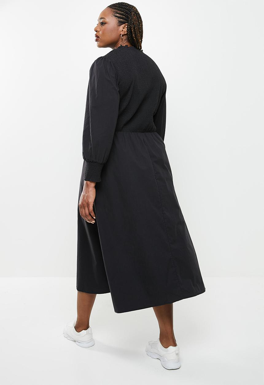 Me&B - Plus fully shirring bodice maxi cotton dress - black