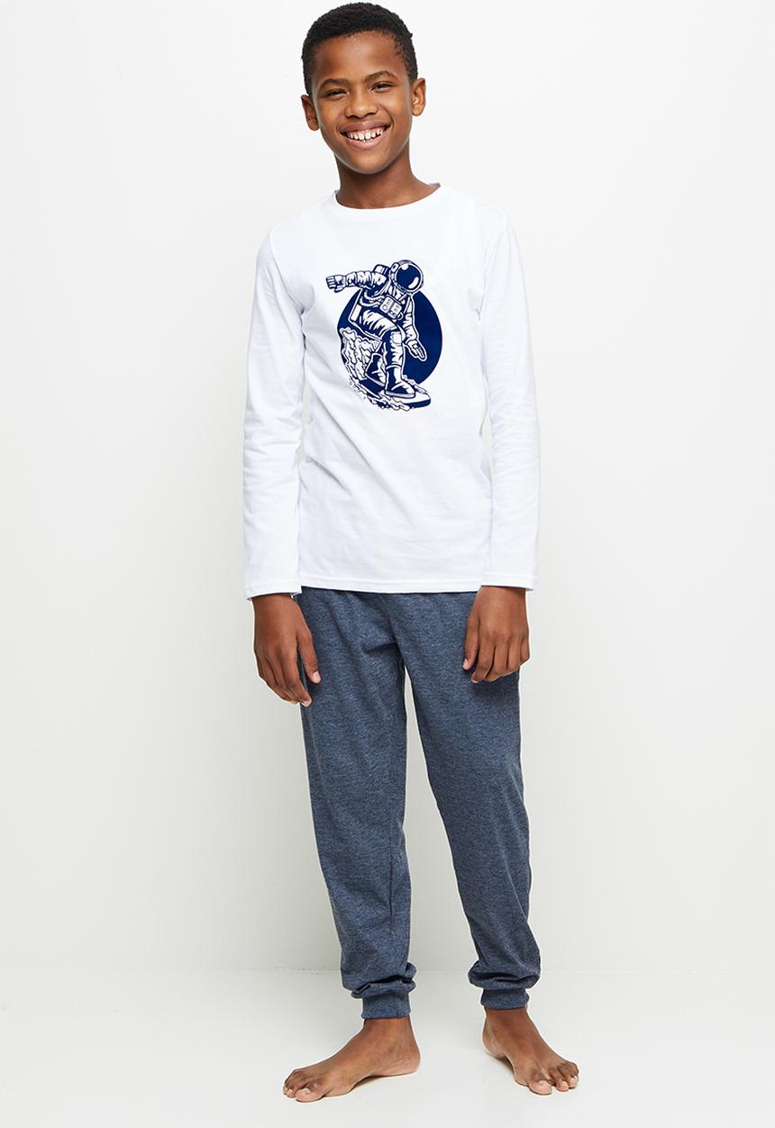Rebel Republic - Boys top & pants pj set - white & navy