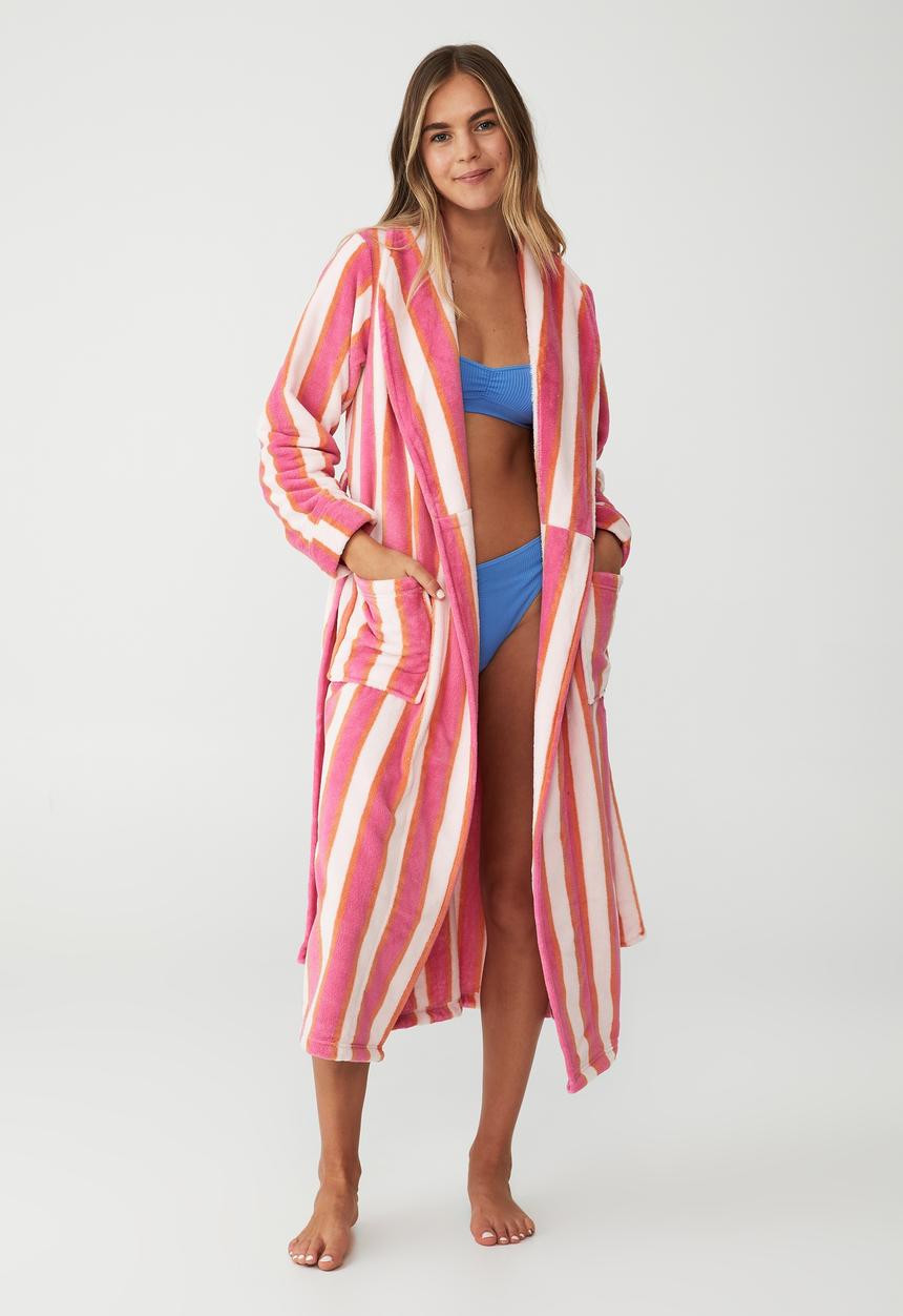 Cotton On - The hotel luxe robe - pink cosmo stripe