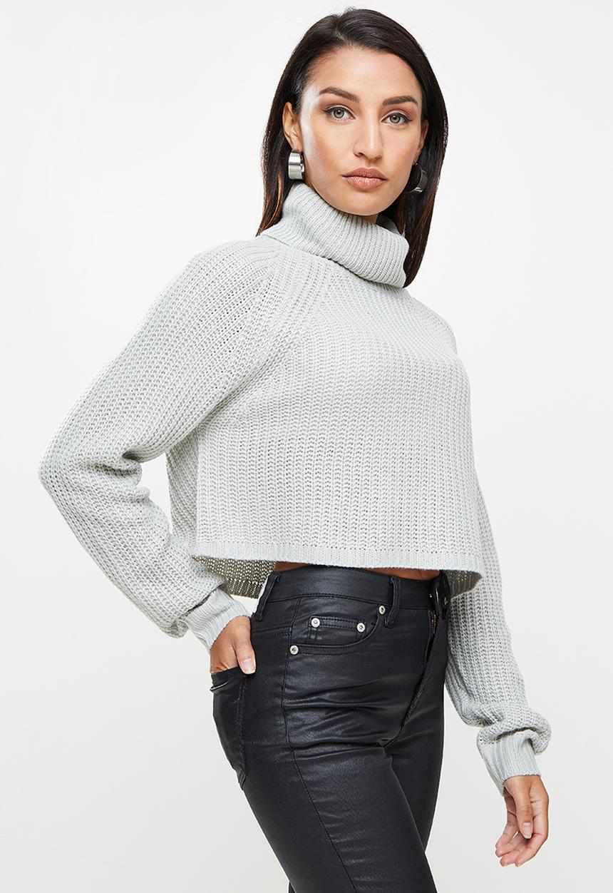 Missguided - Petite recycled batwing crop jumper - grey