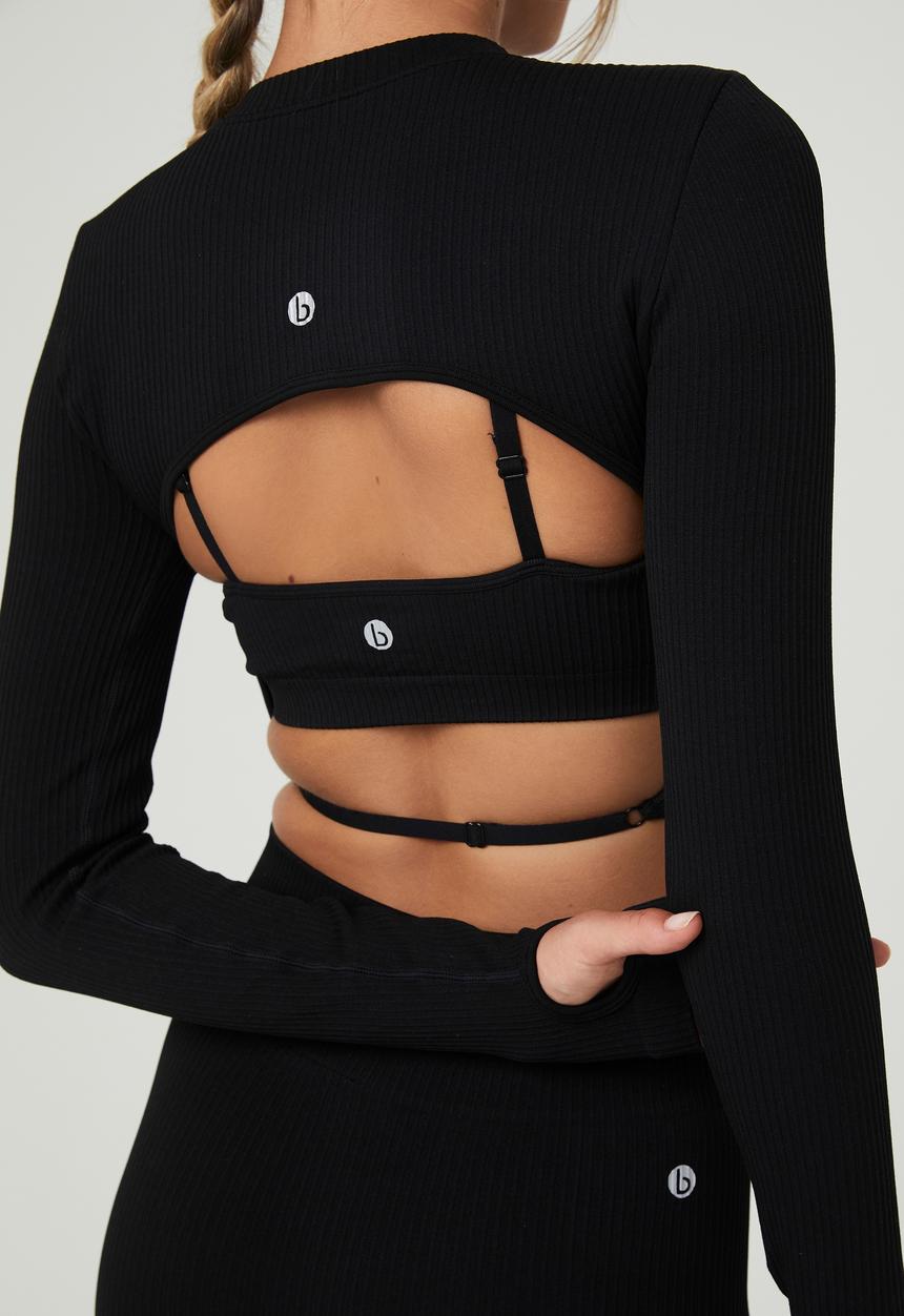 Cotton On - Seamless open back long sleeve top - black 