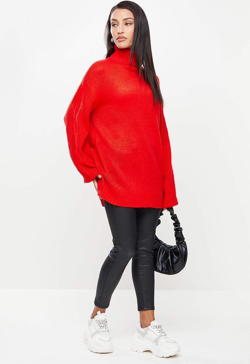 Missguided - Petite recycled cable sleeve jumper - red