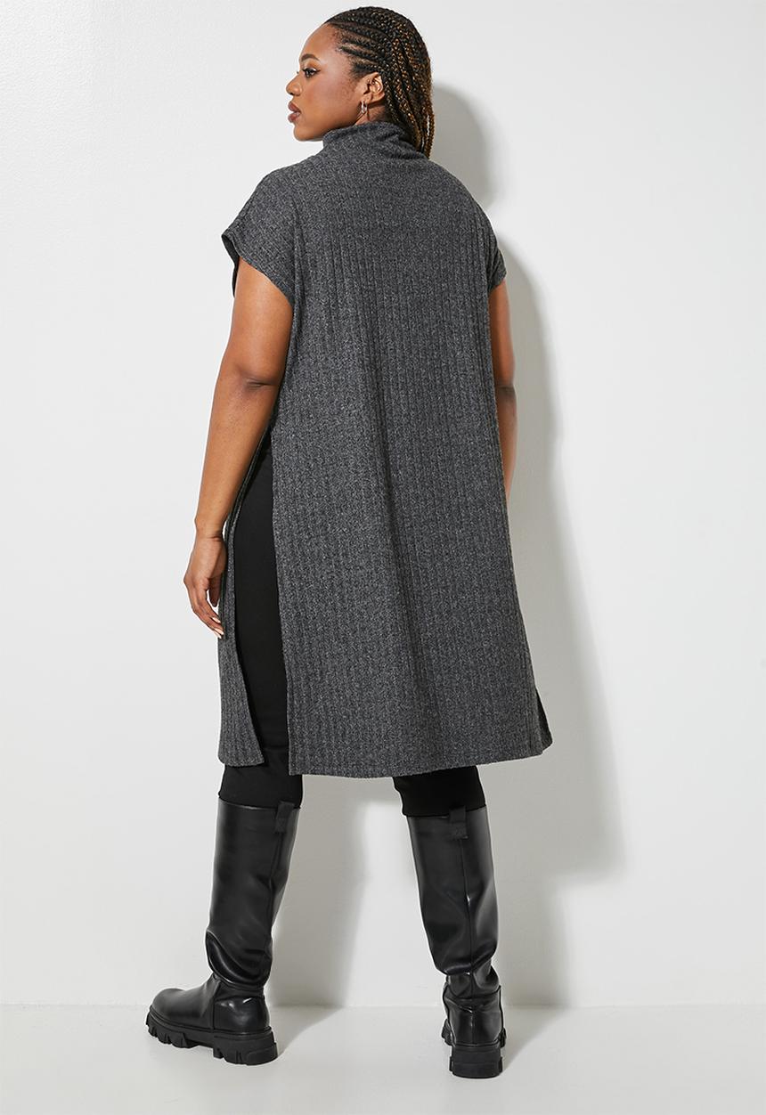 Superbalist - Cut & sew deep slit tunic - charcoal melange