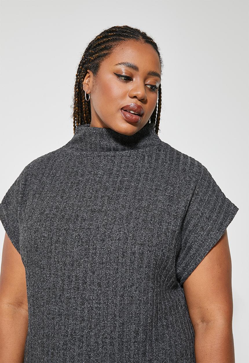 Superbalist - Cut & sew deep slit tunic - charcoal melange