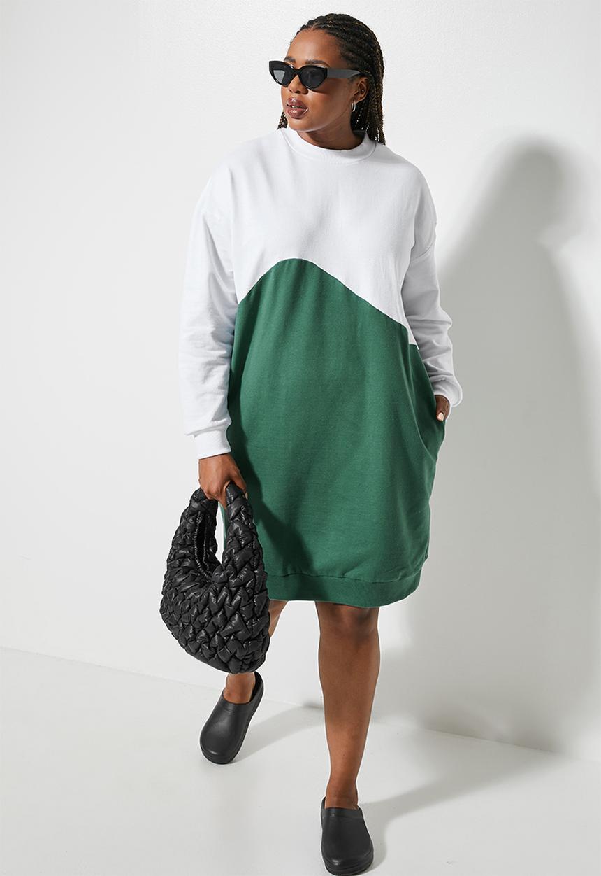 Superbalist - Colourblock sweat dress - green & white