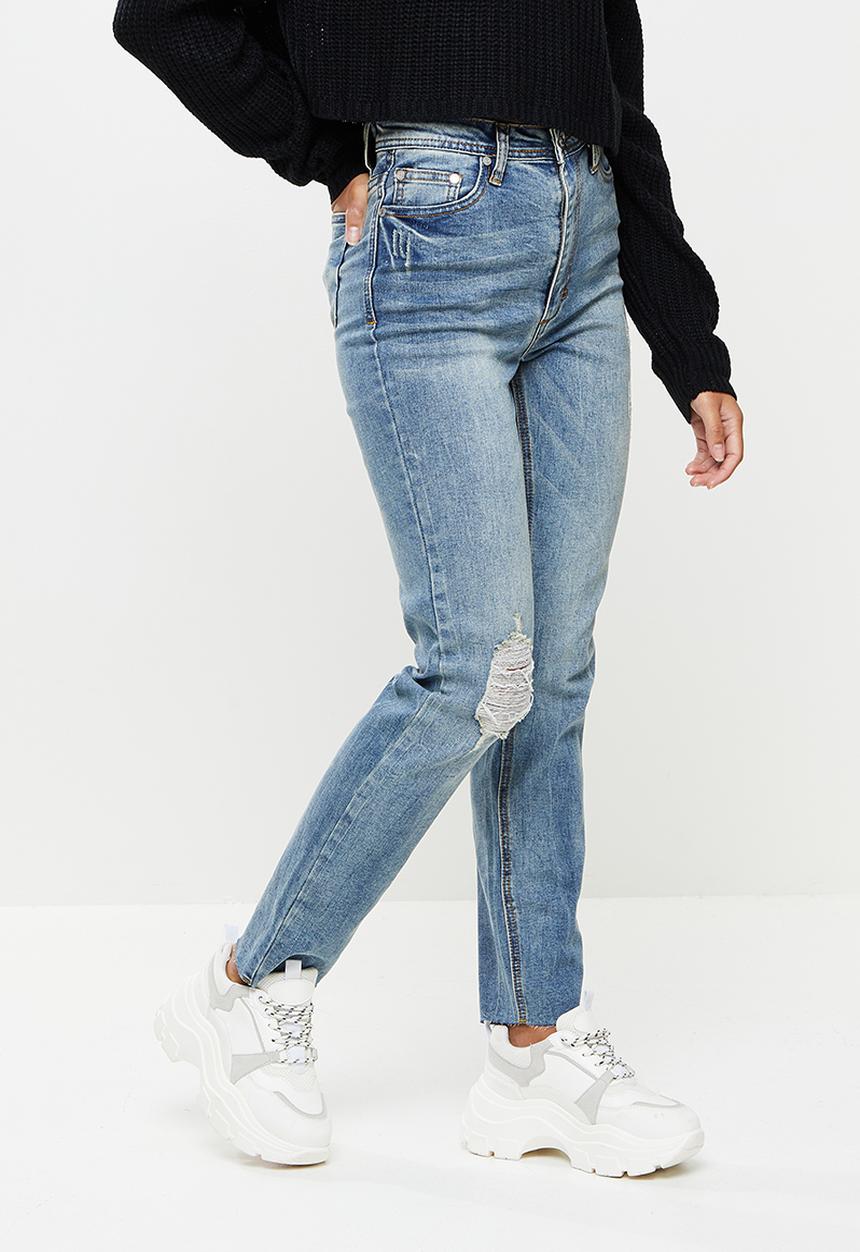 Missguided - Petite sinner rip jean vintage - light blue