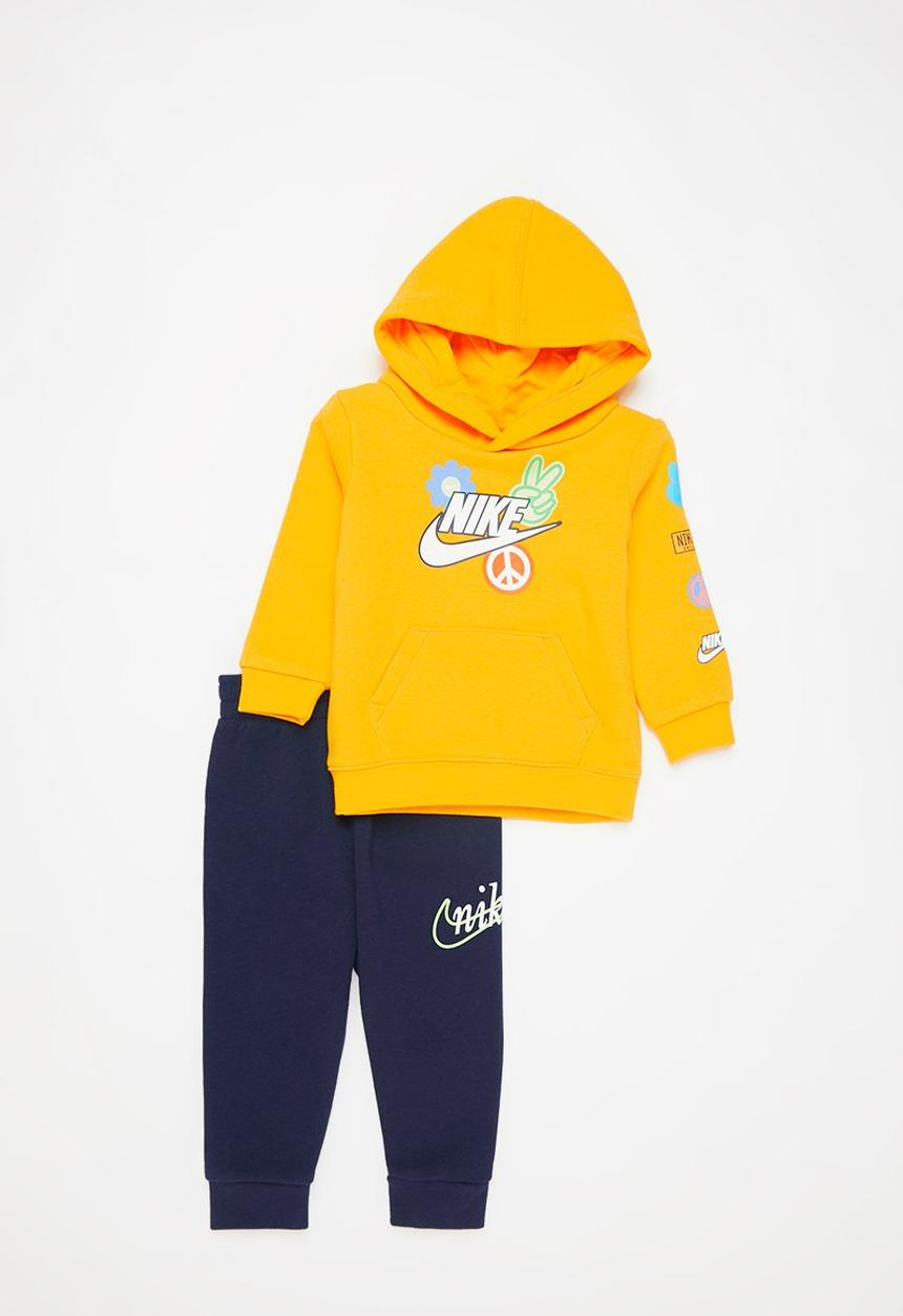 Nike - Nkb flower child po hoodie set - navy & yellow 