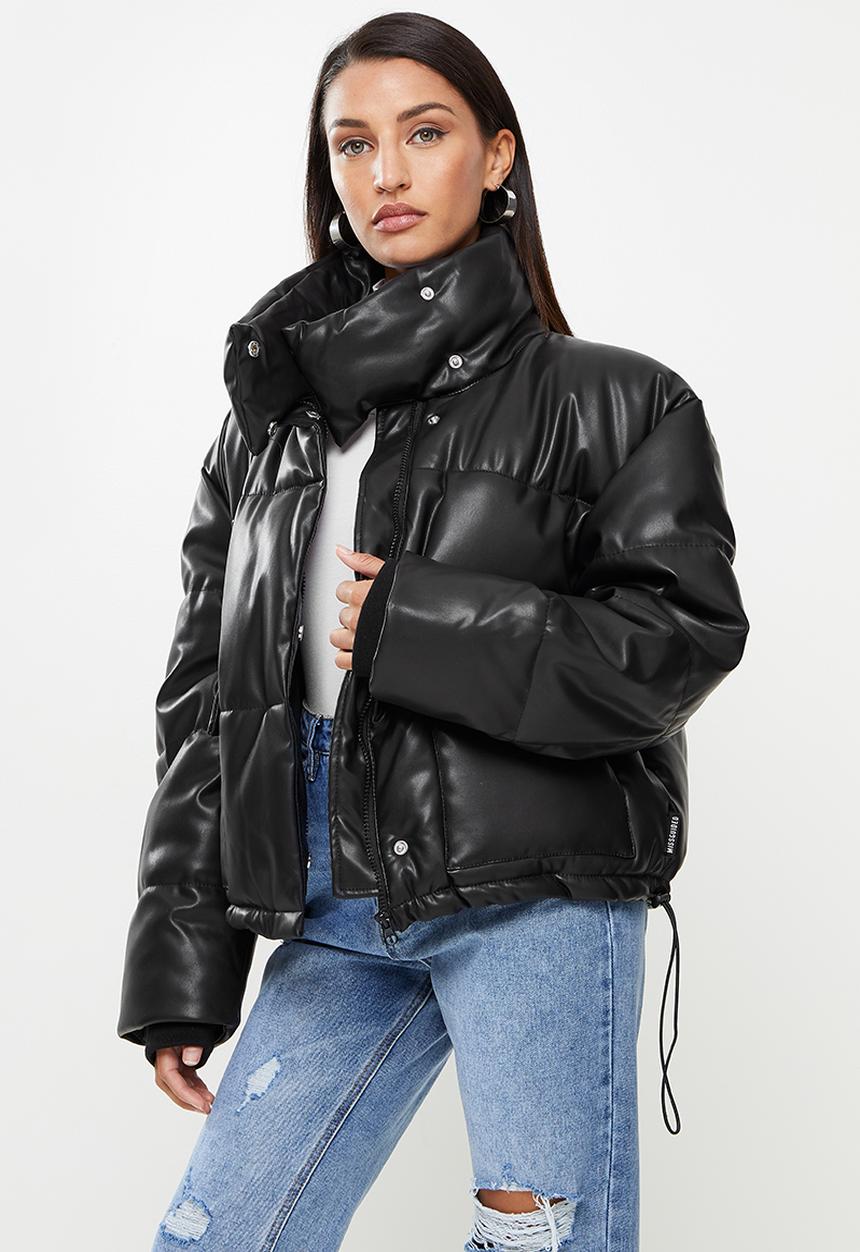 Missguided - Petite faux leather puffer jacket - black