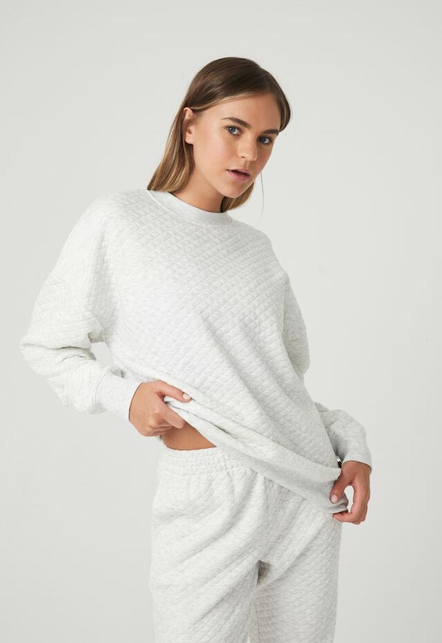 Cotton On - Quilted oversized crew - cloudy grey marle quilted