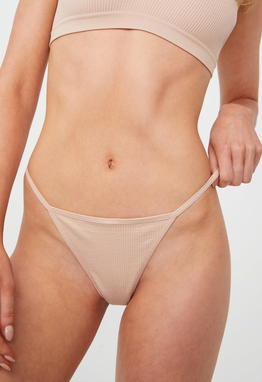 Cotton On - Seamless rib tanga thong brief - new latte