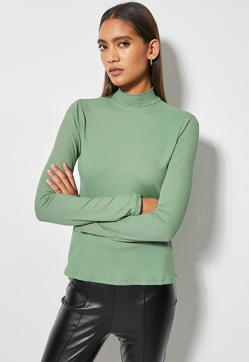 Superbalist - Rib trim funnel neck tee - green