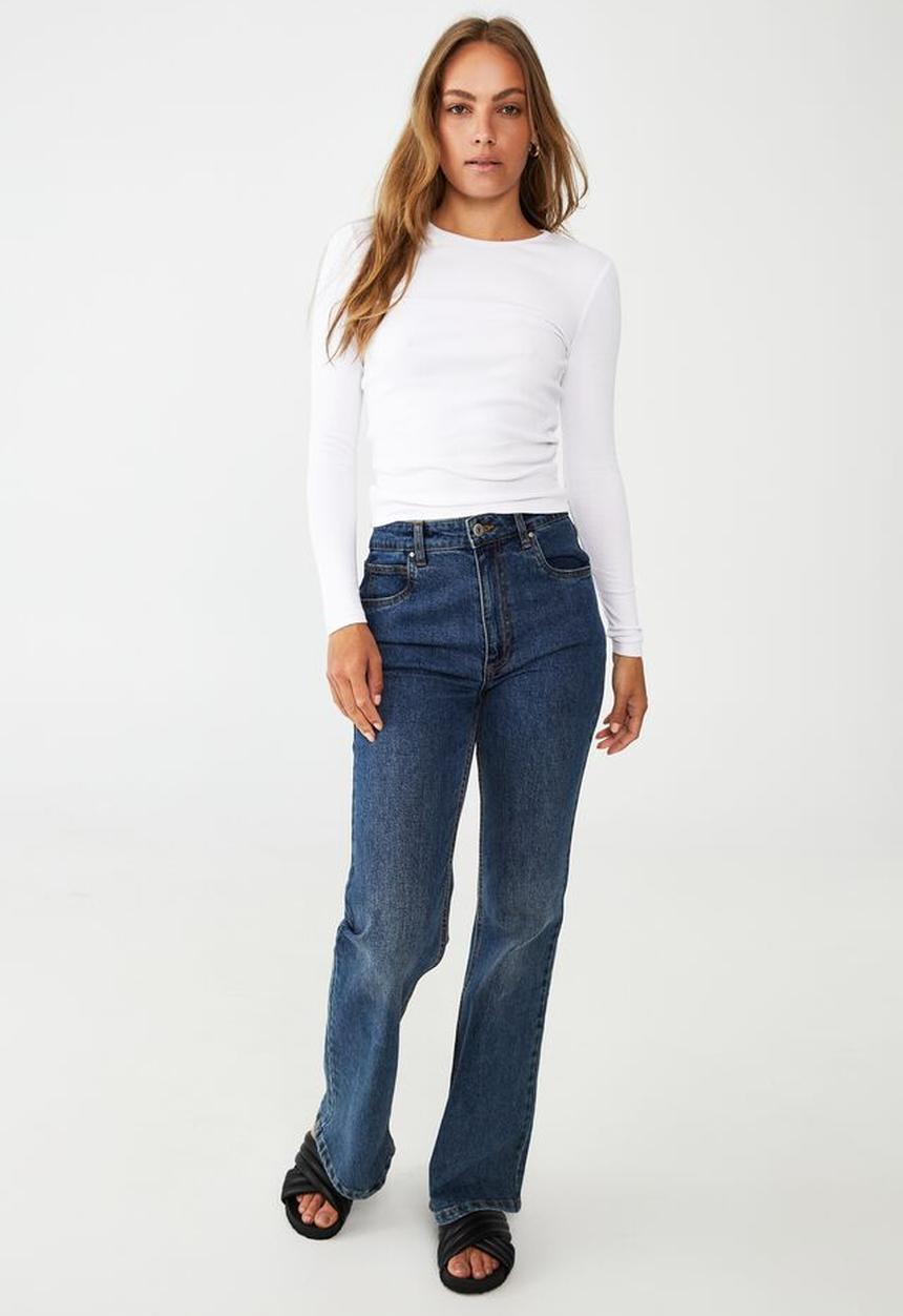 Cotton On - The one organic rib crew long sleeve top - white