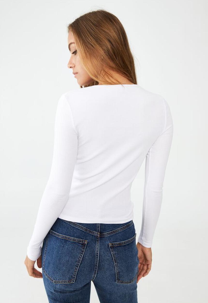 Cotton On - The one organic rib crew long sleeve top - white