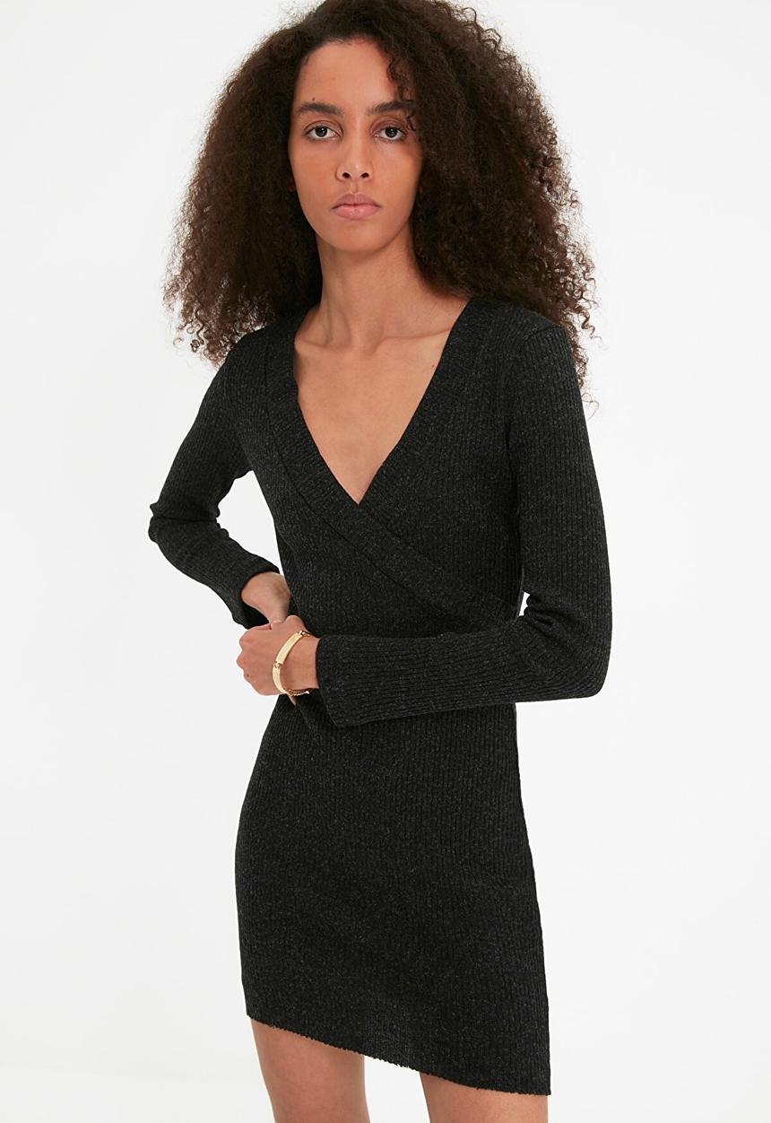 Trendyol - Double breasted sweater knitted dress - black