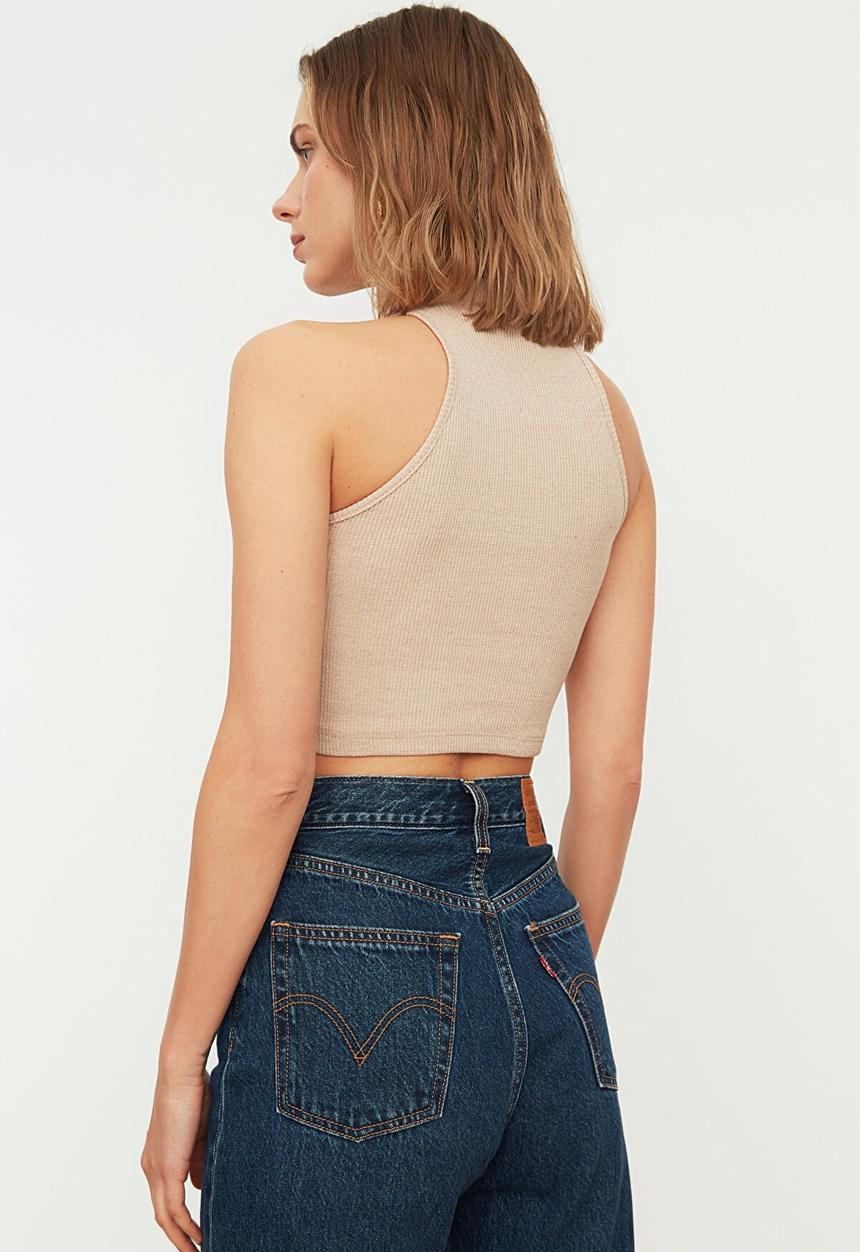 Trendyol - Straight collar knitted blouse  - stone