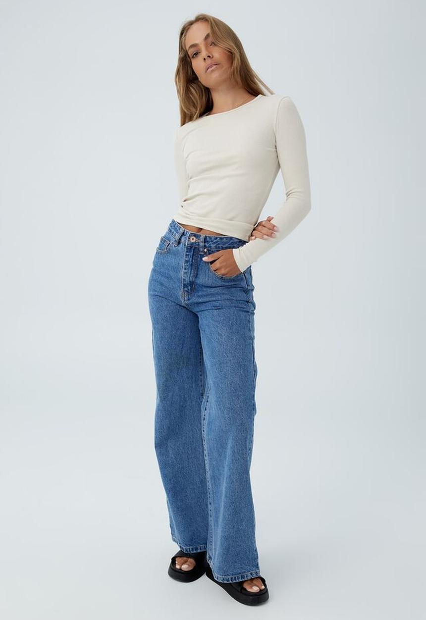 Cotton On - The one organic rib crew long sleeve top - stone