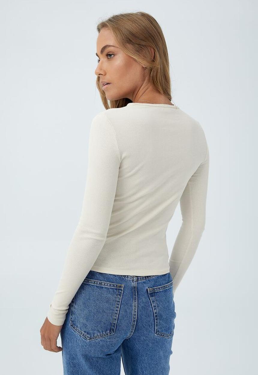 Cotton On - The one organic rib crew long sleeve top - stone